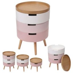 Table De Chevet Coffre 3 Niveaux Rose