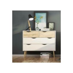 Dmora - Commode à quatre tiroirs, blanc et chêne, Mesures 98 x 81 x 39 cm, avec emballage renforcé