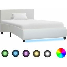 Cadre de lit avec led Blanc Similicuir 90x200 cm Vidaxl Blanc