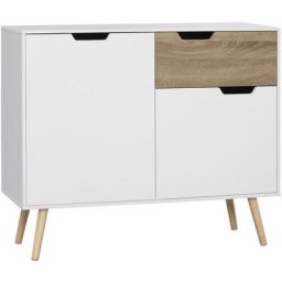 Buffet design scandinave 2 placards tiroir coulissant pieds bois massif pin panneaux particules