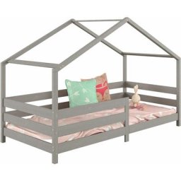 Lit cabane rena lit simple pour enfant 90 x 190 cm, avec barrières de protection, en pin massif