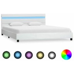 Cadre de lit avec led Blanc Similicuir 140 x 200 cm Vidaxl Blanc