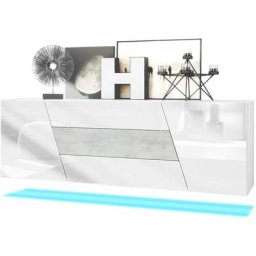 Buffet Commode Dressoir Crédence Houston pendaison Blanc mat - haute brillance - Aspect Béton Oxyde