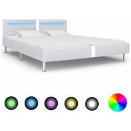 Cadre de lit avec led Blanc Similicuir 160 x 200 cm Vidaxl White