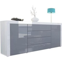 Buffet Commode Dressoir Crédence La Paz V1 Blanc, haute brillance, tons naturels - Gris haute