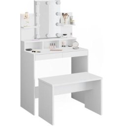 Coiffeuse ""Ania blanche avec banc et éclairage led Vicco