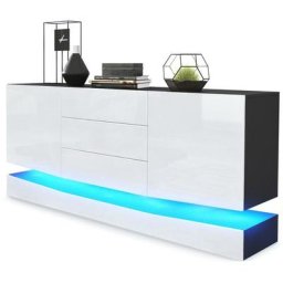 Buffet Commode Dressoir Crédence City en Noir - haute brillance & tons naturels - Façades en Blanc