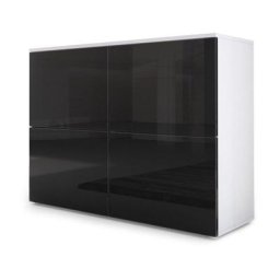 Commode Buffet Armoire Rova en Blanc mat - haute brillance & tons naturels - Noir haute brillance /