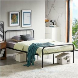 Lit Double en métal Design Cadre de lit 140x190cm-Noir
