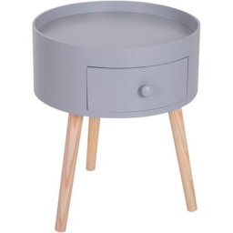 Chevet table de nuit ronde design scandinave tiroir bicolore pieds effilés inclinés bois massif