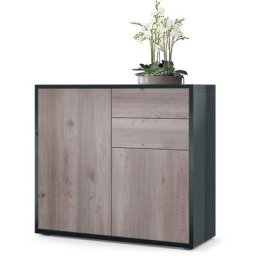 Commode Armoire Dressoir Crédence Ben Noir mat - haute brillance & tons naturels - Façades en Chêne