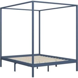 Cadre de lit à baldaquin Gris Bois de pin massif 180 x 200 cm Vidaxl Grey