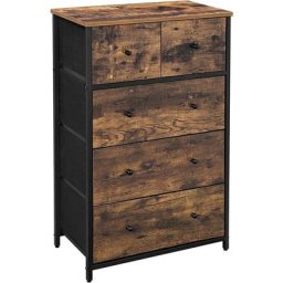 Commode, Meuble de Rangement, avec 5 Tiroirs en Tissu, Devant et Dessus en mdf, Style Industriel,