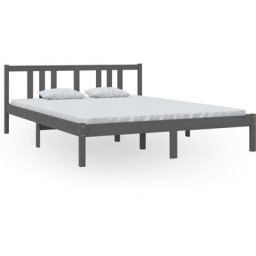 Cadre de lit Gris Bois massif 150x200 cm Très grand Vidaxl Gris