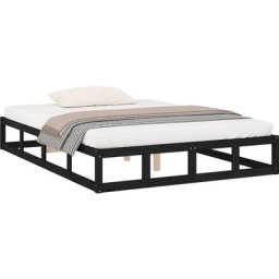 Cadre de lit Noir 135x190 cm Double Bois massif Vidaxl Noir