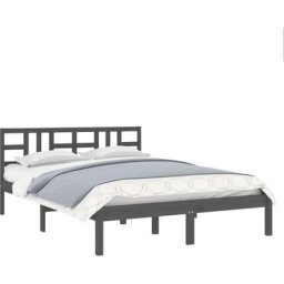 Cadre de lit Gris Bois massif 180x200 cm Super King Vidaxl Grey