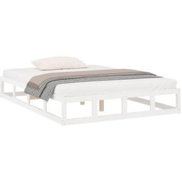 Cadre de lit Blanc 135x190 cm Double Bois massif Vidaxl Blanc