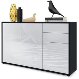 Commode Armoire Dressoir Crédence Ben V3 Noir mat - haute brillance - Façades en Blanc haute