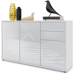 Commode Armoire Dressoir Crédence Ben V3 Blanc mat - haute brillance - Façades en Blanc haute