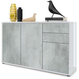 Commode Armoire Dressoir Crédence Ben V3 Blanc mat - haute brillance - Façades en Aspect Béton