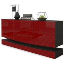 Buffet Commode Dressoir Crédence City en Noir - haute brillance & tons naturels - Façades en