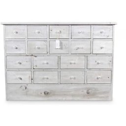 Commode Grainetier 18 Tiroirs Bois Cerusé Blanc 120x35x85cm - Blanc