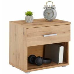 Table de chevet mael, table de nuit casier avec 1 tiroir et 1 niche, en mélaminé décor chêne wotan