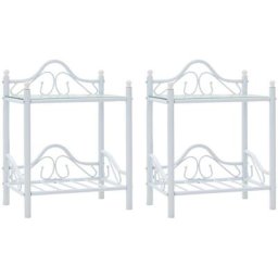 Table de chevet 2 pcs Acier et verre trempé 45x30,5x60 cm Blanc Vidaxl Blanc