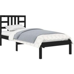 Cadre de lit Noir Bois massif 75x190 cm Petit simple Vidaxl Black