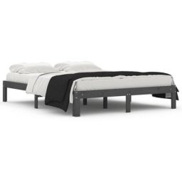 Cadre de lit Gris Bois massif 150x200 cm Très grand Vidaxl Grey
