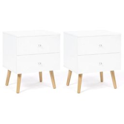 Lot de 2 tables de chevet emmie 2 tiroirs scandinaves bois et blanc - Blanc
