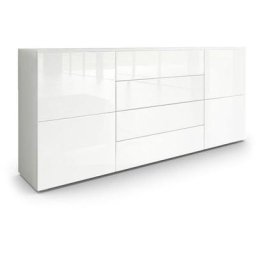 Buffet Commode Dressoir Crédence Rova en Blanc - haute brillance & tons naturels - Blanc haute