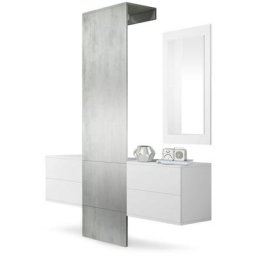 Garderobe Meubles d'entrée Carlton Set 3 Blanc - haute brillance & tons naturels - Panneau en