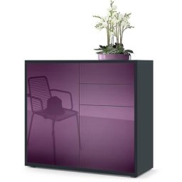 Commode Armoire Dressoir Crédence Ben Noir mat - haute brillance & tons naturels - Façades en Mûre