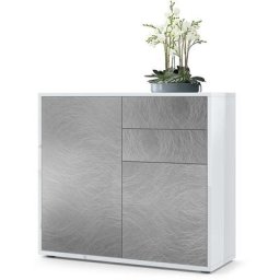 Commode Armoire Dressoir Crédence Ben Blanc mat, haute brillance & tons naturels - Façades en Metal