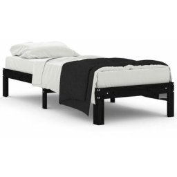 Cadre de lit Noir Bois massif 75x190 cm Petit simple Vidaxl Black