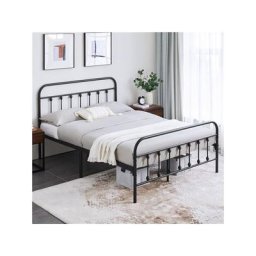 Lit Simple Double en Métal Assemblage Simple pour Petits Espaces Adultes 140x200cm/Noir - Yaheetech