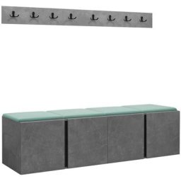 Mobilier1 - Ensemble entrée Hartford 276, Manila 11, 168x46cm, Béton, Noir, Tapisserie, Stratifié,