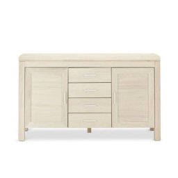 Veneto Buffet avec 2 portes et 4 tiroirs, finition chêne délavé blanc.