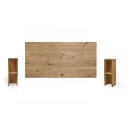 Pack tête de lit en bois Flandes + tables Lina chêne foncé 200