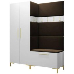 Ensemble entrée Hartford F100, Blanc, 196x158x44cm, Brun foncé, Blanc, Stratifié, Tapisserie, Mis,