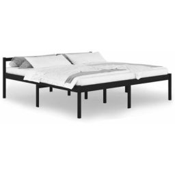 Cadre de lit Noir Bois de pin massif 200x200 cm Vidaxl Black