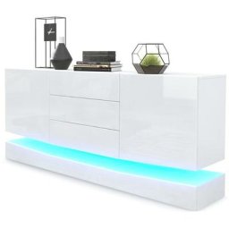 Buffet Commode Dressoir Crédence City en Blanc - haute brillance & tons naturels - Façades en Blanc
