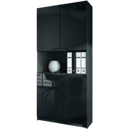 Vladon - Armoire de bureau haute Rangement Logan V2 Noir, haute brillance & tons naturels - Façades
