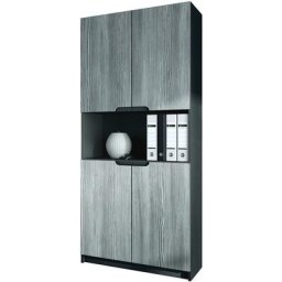 Vladon Armoire de bureau haute Rangement Logan V2 Noir, haute brillance & tons naturels - Façades
