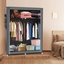 Armoire de Rangement, Penderie Portable avec Barre de Suspension, Porte-vêtements Pliable,