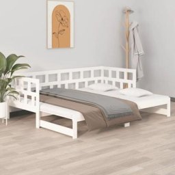 Kalisse - Lit Contemporain Décor - Lit coulissant Blanc Bois de pin solide 2x(80x200)cm - Sommier