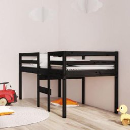 Lit adulte Lit haut | Cadre de lit Lit Grand Noir 90x190 cm Bois de pin massif 53751