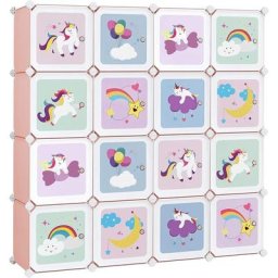 Meuble Rangement Enfant 16 Cubes, Armoire Modulable avec Portes, Étagère en Plastique, pour Jouets,