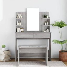 Coiffeuse avec miroir Table console - Meuble de chambre Sonoma gris 96x40x142 cm BV246999 Bonnevie